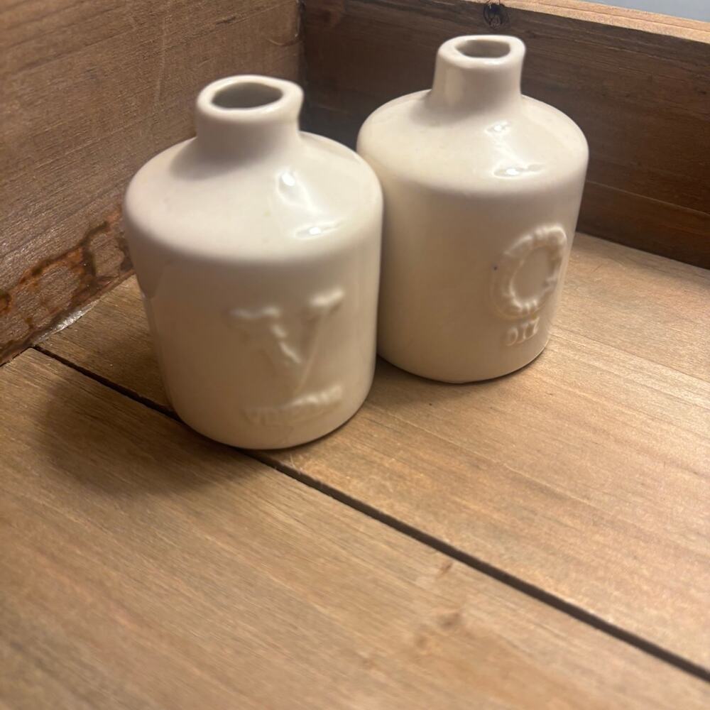 Vintage Mid-Century Modern Pier 1 Imports Cream Ceramic Oil & Vinegar Bottles - Picture 2 of 5